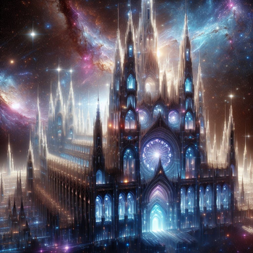 Celestial Cathedral Made of Stars and Nebula
