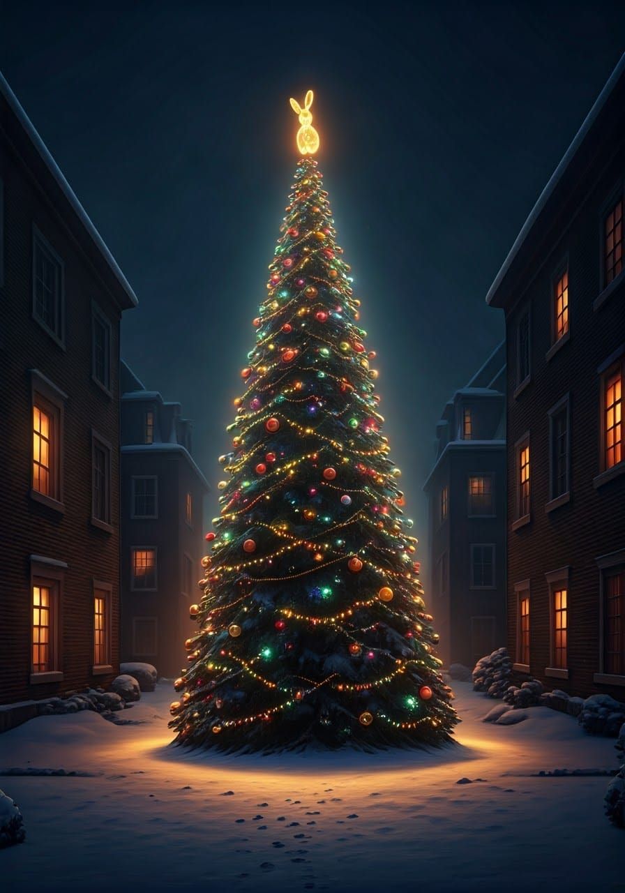 A Majestic Christmas Tree Illuminates a Snowy Cul-de-sac in...