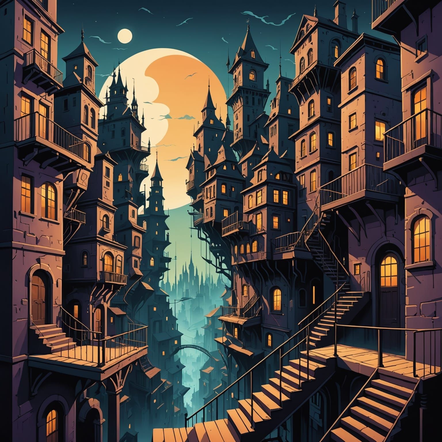 Surreal Cityscape with Impossible Architecture