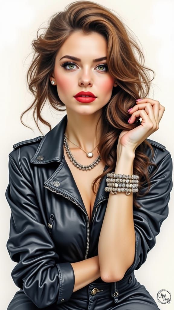 Elegant Woman with Hazel Eyes in Art Nouveau Style