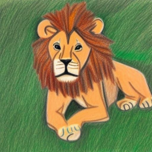 Crayon Lion on Savanna: Rule of Thirds