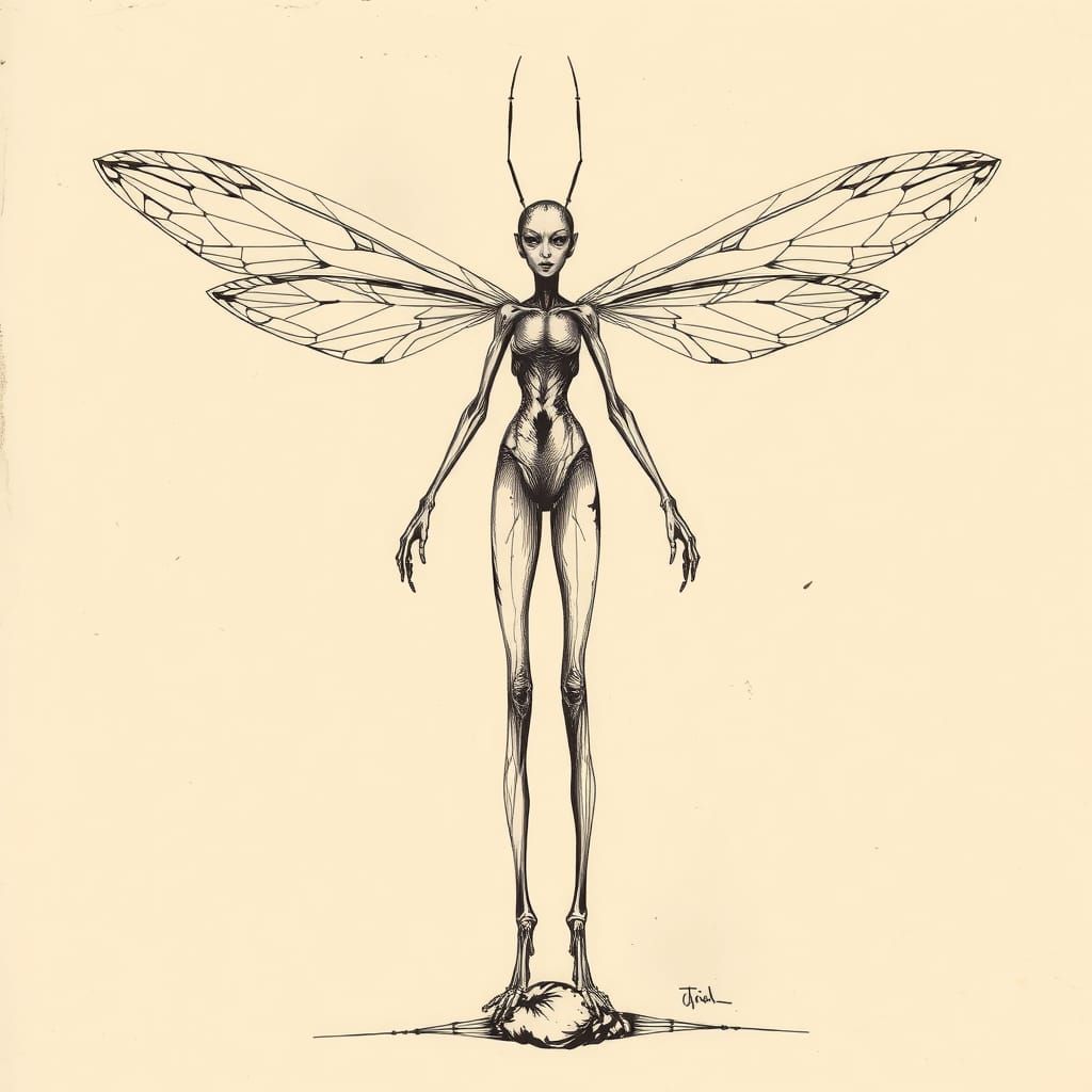 Detailed Fairy Sketch in Gothic Horror Style