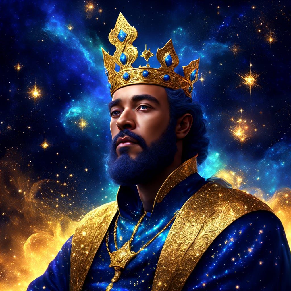 Stardust King on Throne in Surreal Style