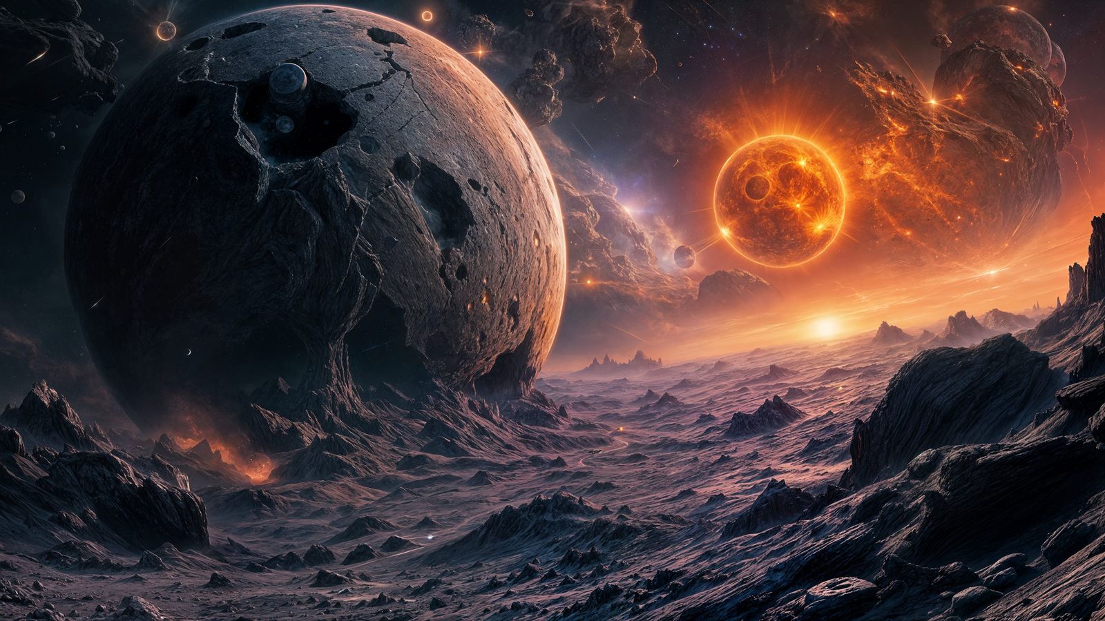 Broken Planet Amidst Space with Gravity Anomaly