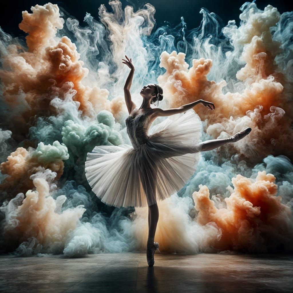 Ballerina's Dance in Swirling Smoke