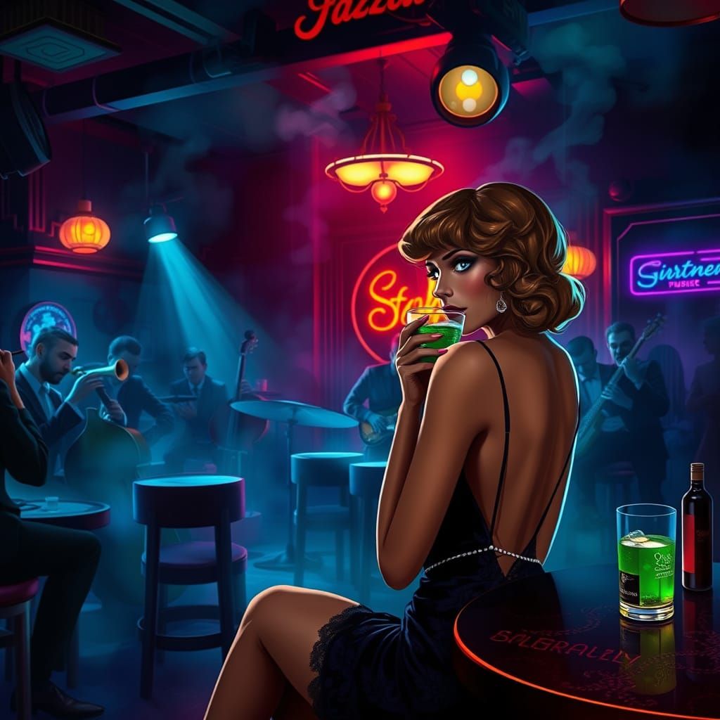 Jazz Band in Smoky Cyberpunk Speakeasy