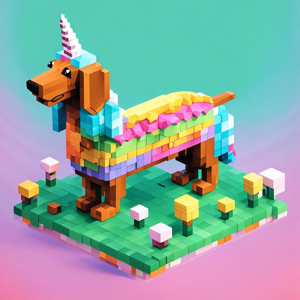 Isometric Voxel Art: Dachshund Unicorns