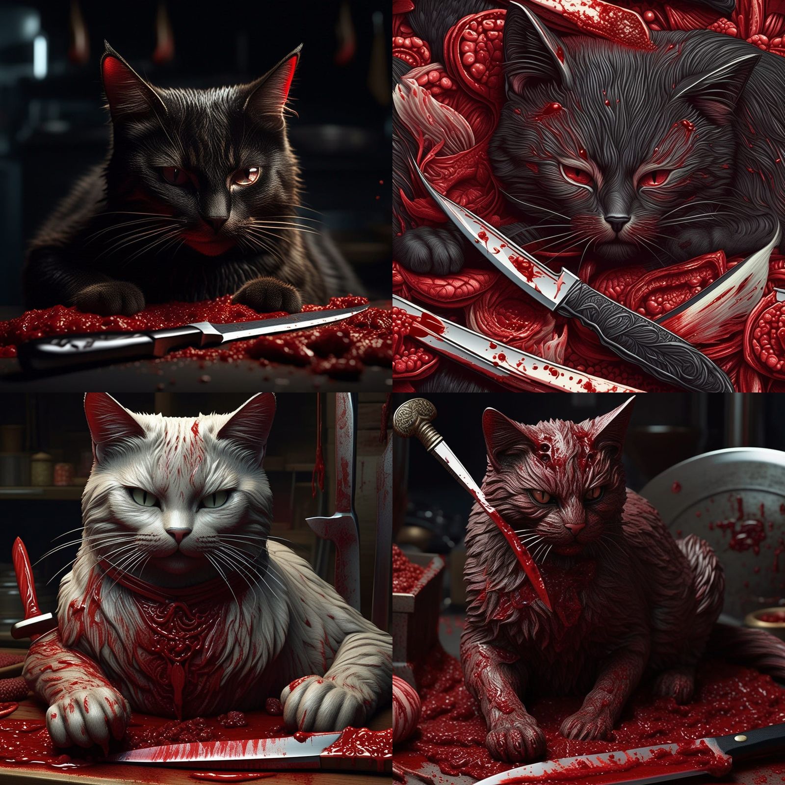 Sinister Cat Butcher with Bloody Knife