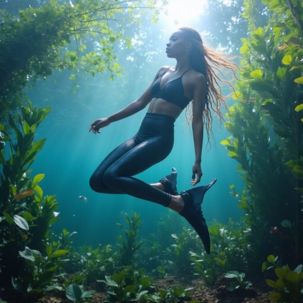 Surreal Mermaid Portrait in a Vibrant Kelp Forest Scene