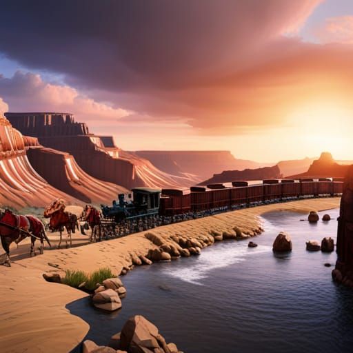 Wagon Trains Journey Near the Grand Canyon