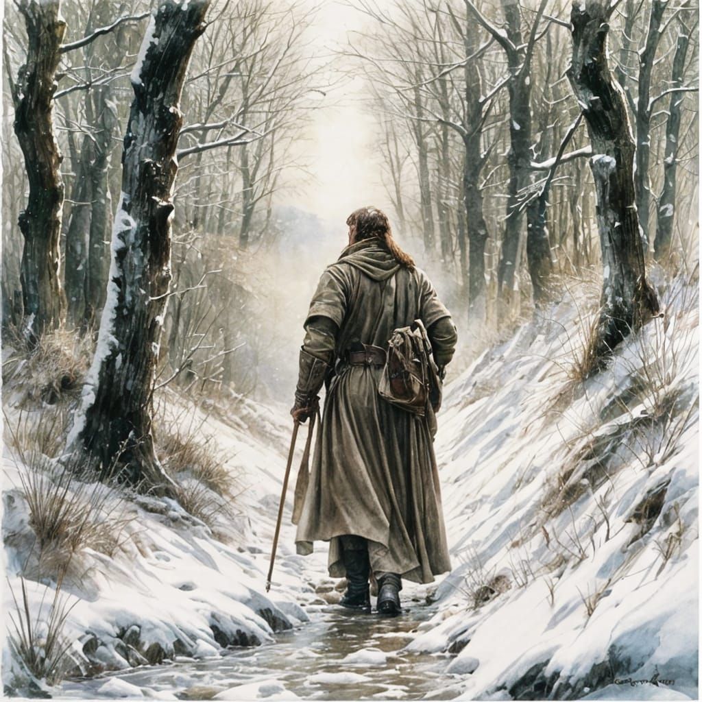 Dúnedain Ranger in Winter Landscape Painting
