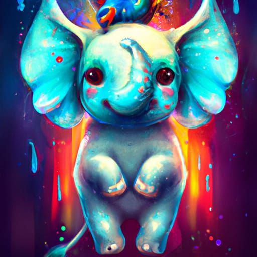 Chibi Elephant Portrait in Vibrant Digital Art