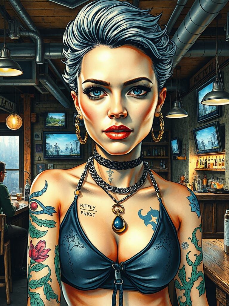 Badass Punk Woman in Post-Apocalyptic Bar