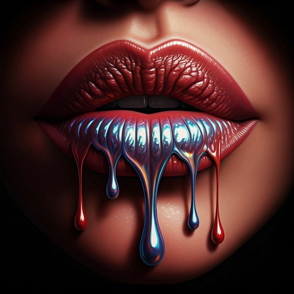 Lustrous 3D Portrait of Melting Holographic Lip