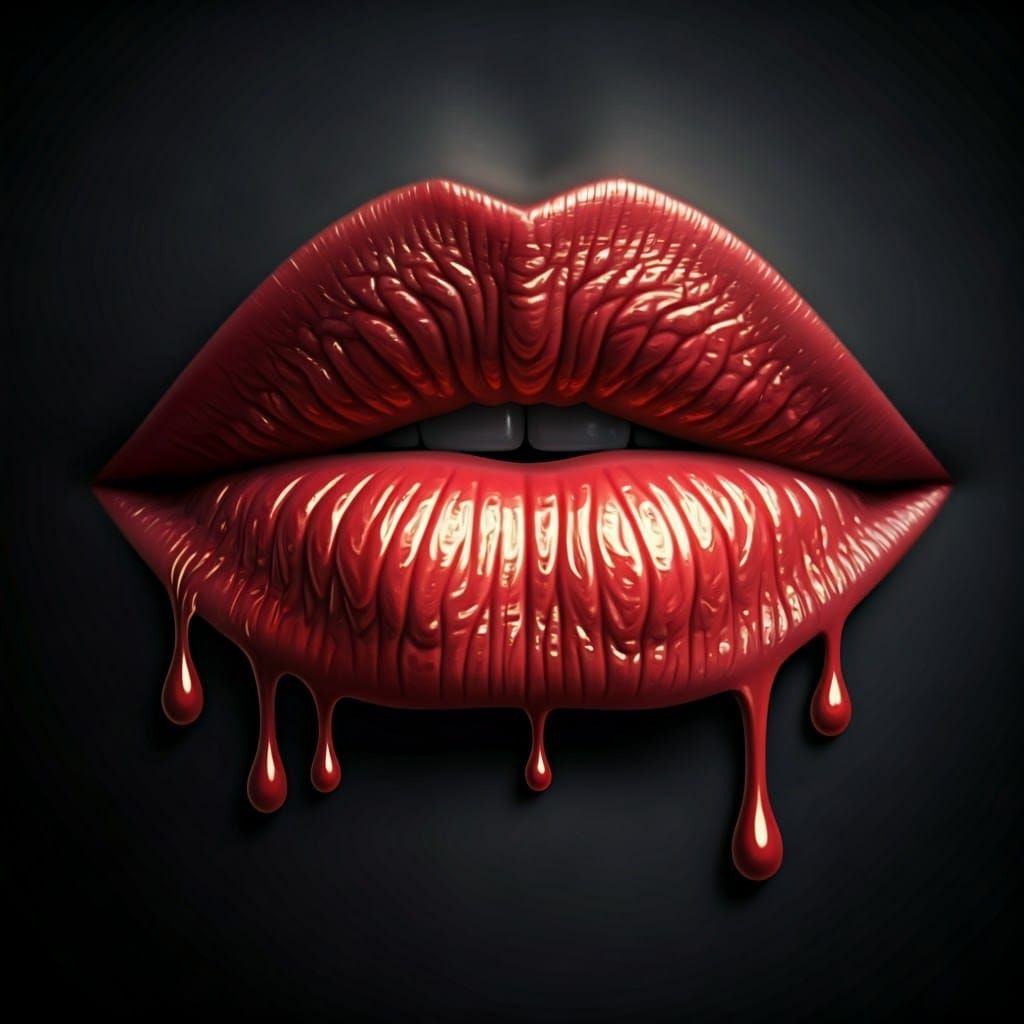 Melting Red Lips in Hyperrealistic 3D Rendering