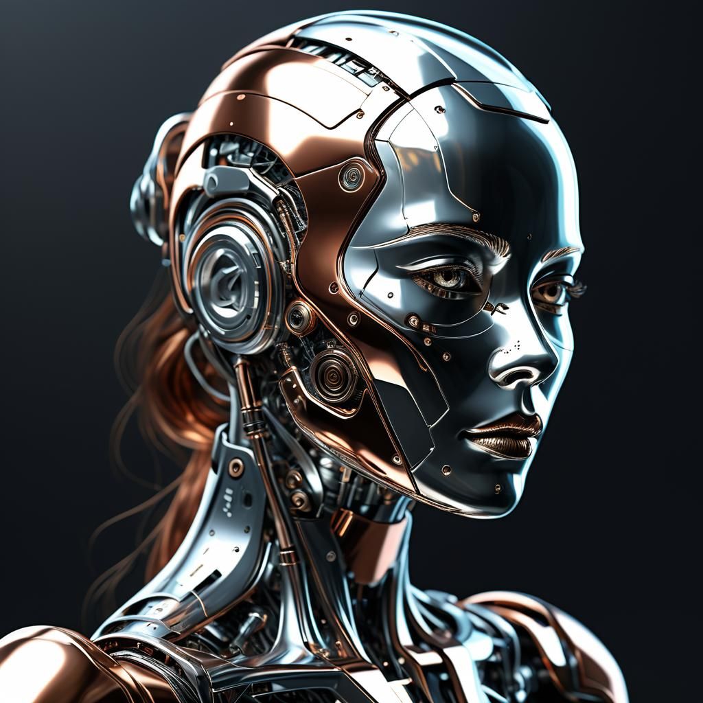 Platinum and Copper Woman: Hyperrealistic 3D Art