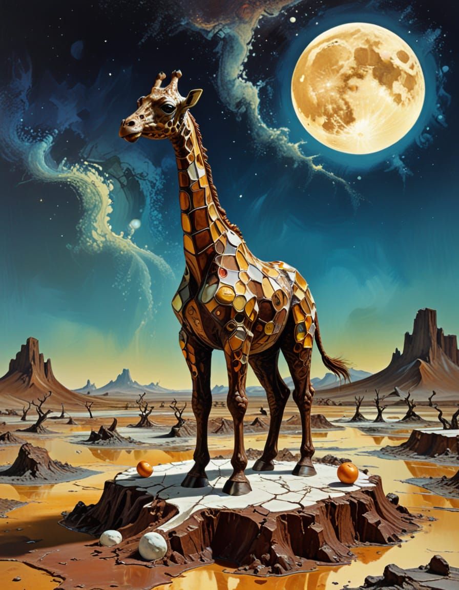 Chocolate Giraffe Sculpture on Lunar Base: Impasto Style