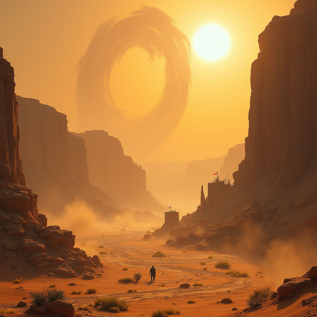 Arid Desert Fortress with Sandstorms: Digital Art