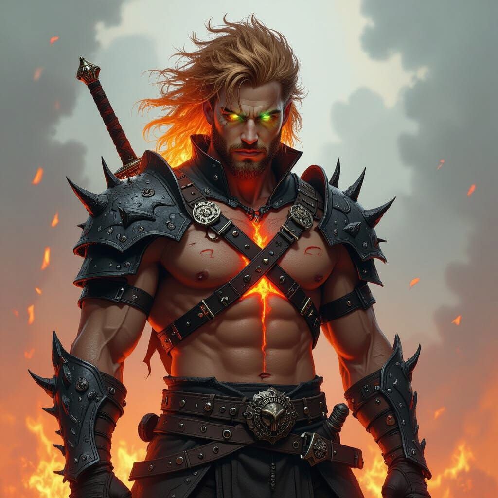 Lava Rock Warrior with Obsidian Sword in Dark Fantasy Style