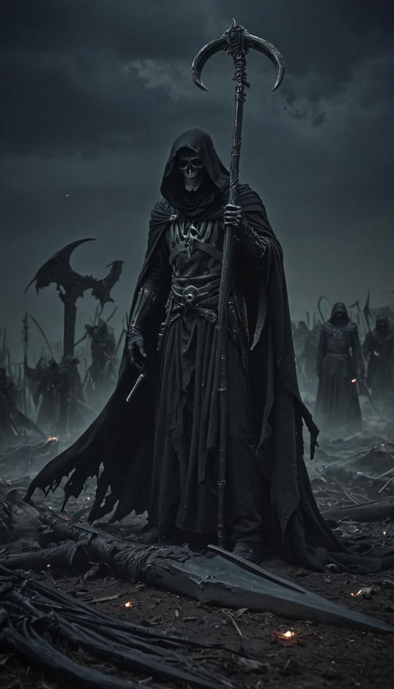 Grim Reaper on a Moonlit Battlefield