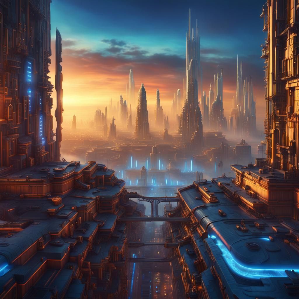 Futuristic City Rises from Silicon Horizon in Digital Painti...