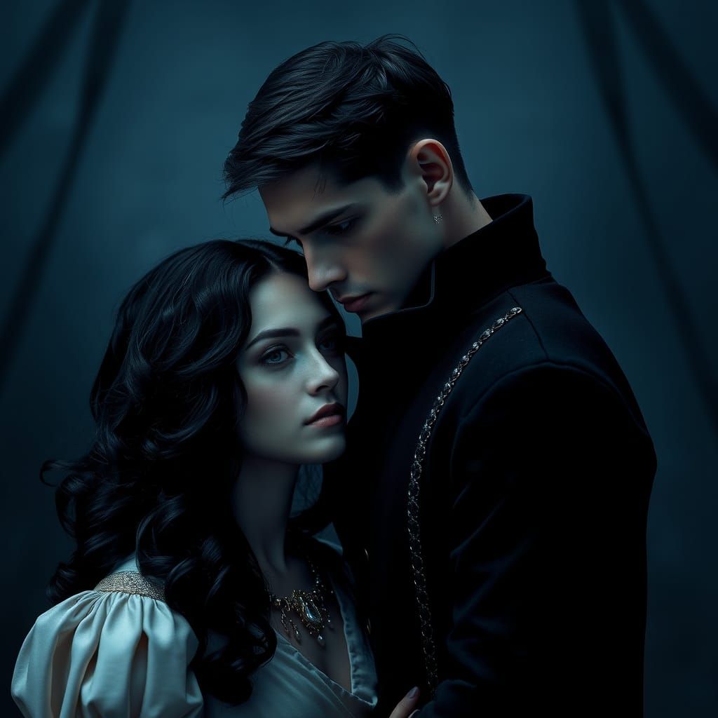 Sorrowful Emperor and Princess in Moody, Painterly Style