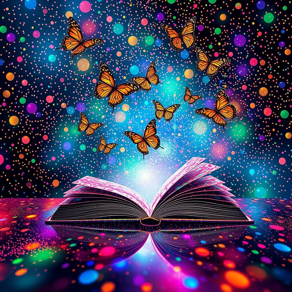 Dreamlike Sequined World with Giant Open Book