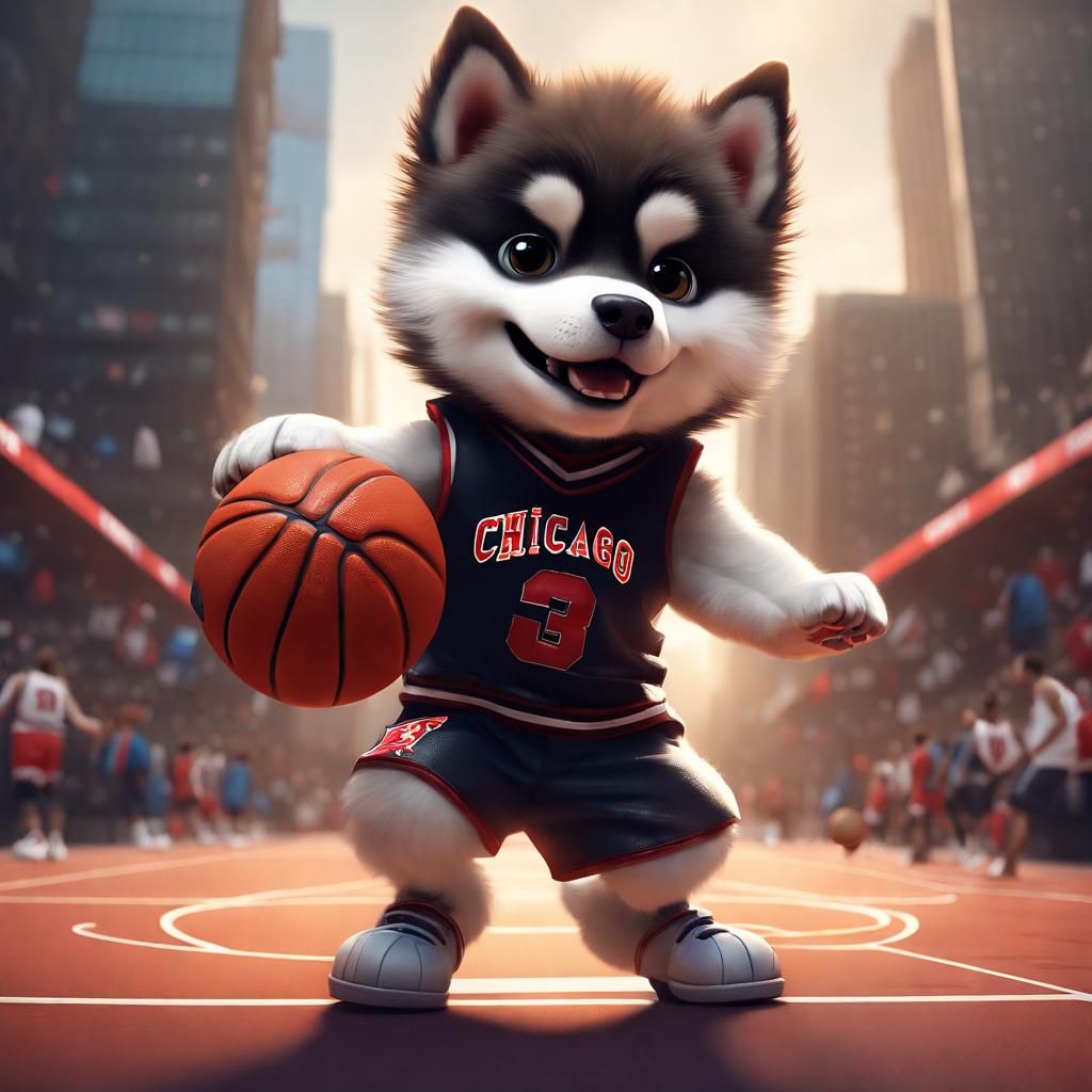 Chibi Pomsky Basketball Player in First Person View
