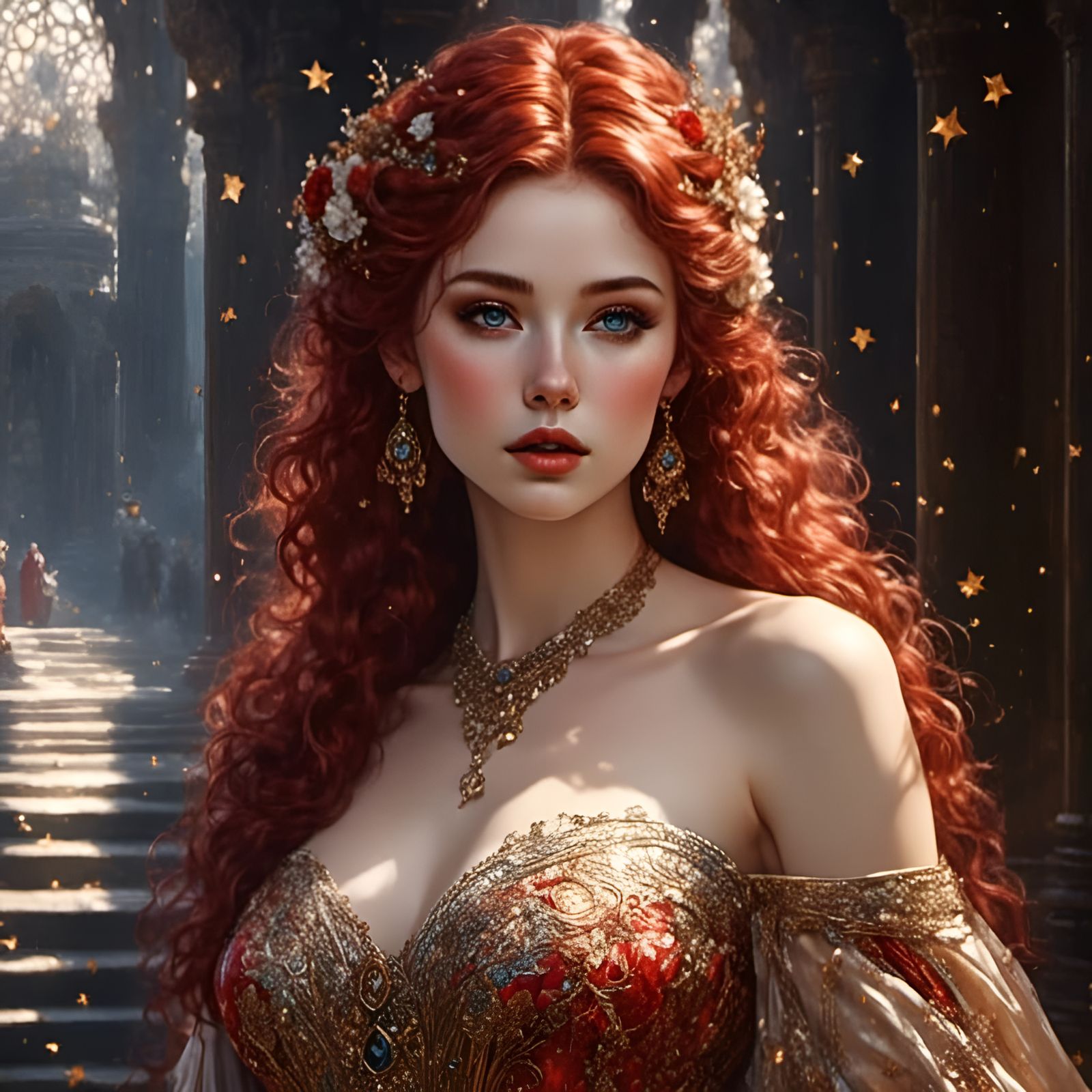 Red Haired Goddess Portrait in Rococo Style