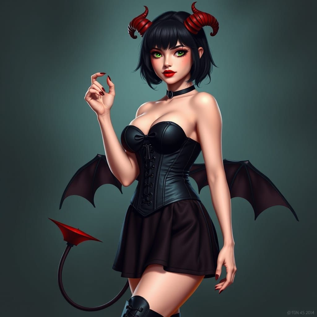 Petite Demon Woman in Corset Pinup