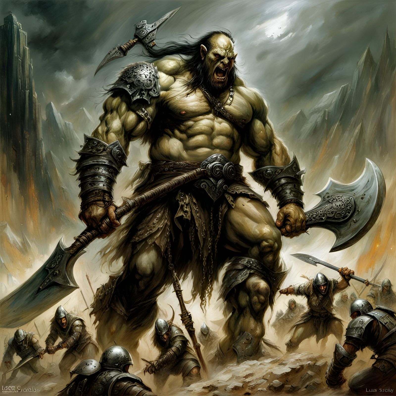 Orc Warrior Trampling Foes in Dark Fantasy Battle