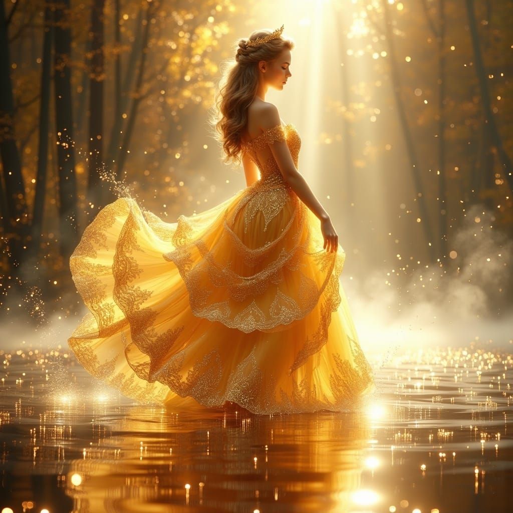 Belle Dancing on a Lake in Ethereal Gown
