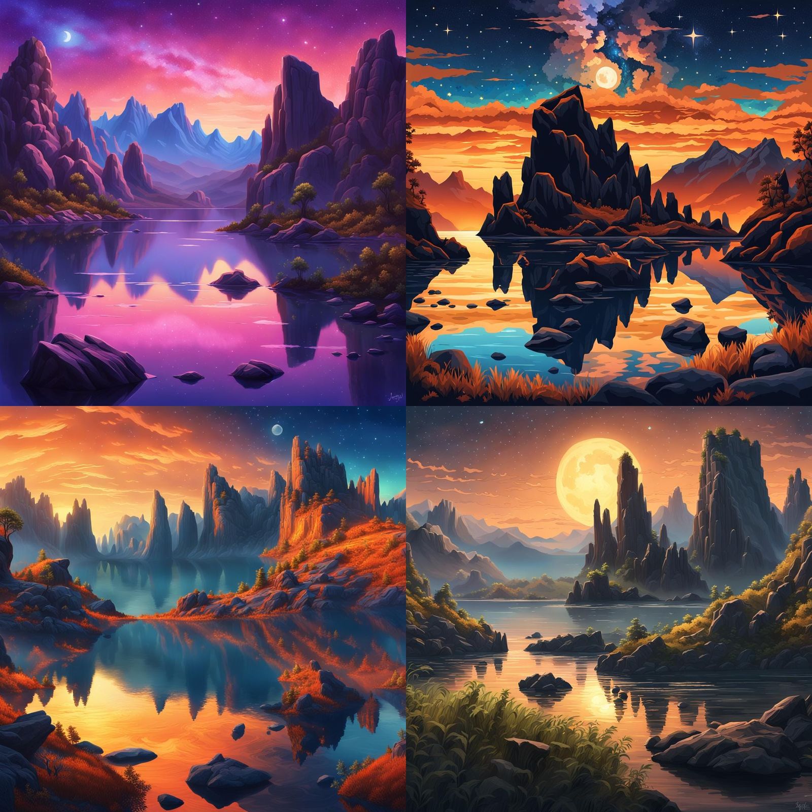 Serene Twilight Landscape with Starry Sky