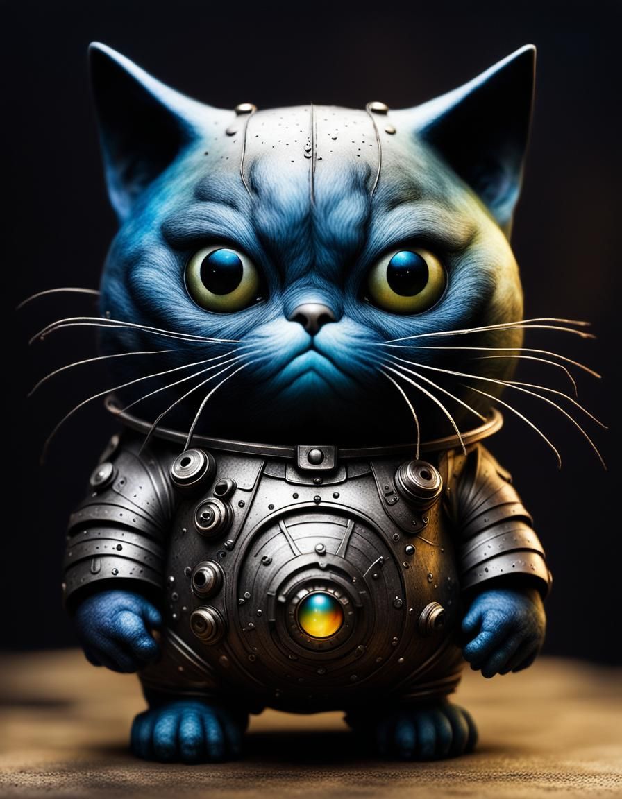 Demonic Cyborg Kitten Portrait in Volcanic Hyperspace