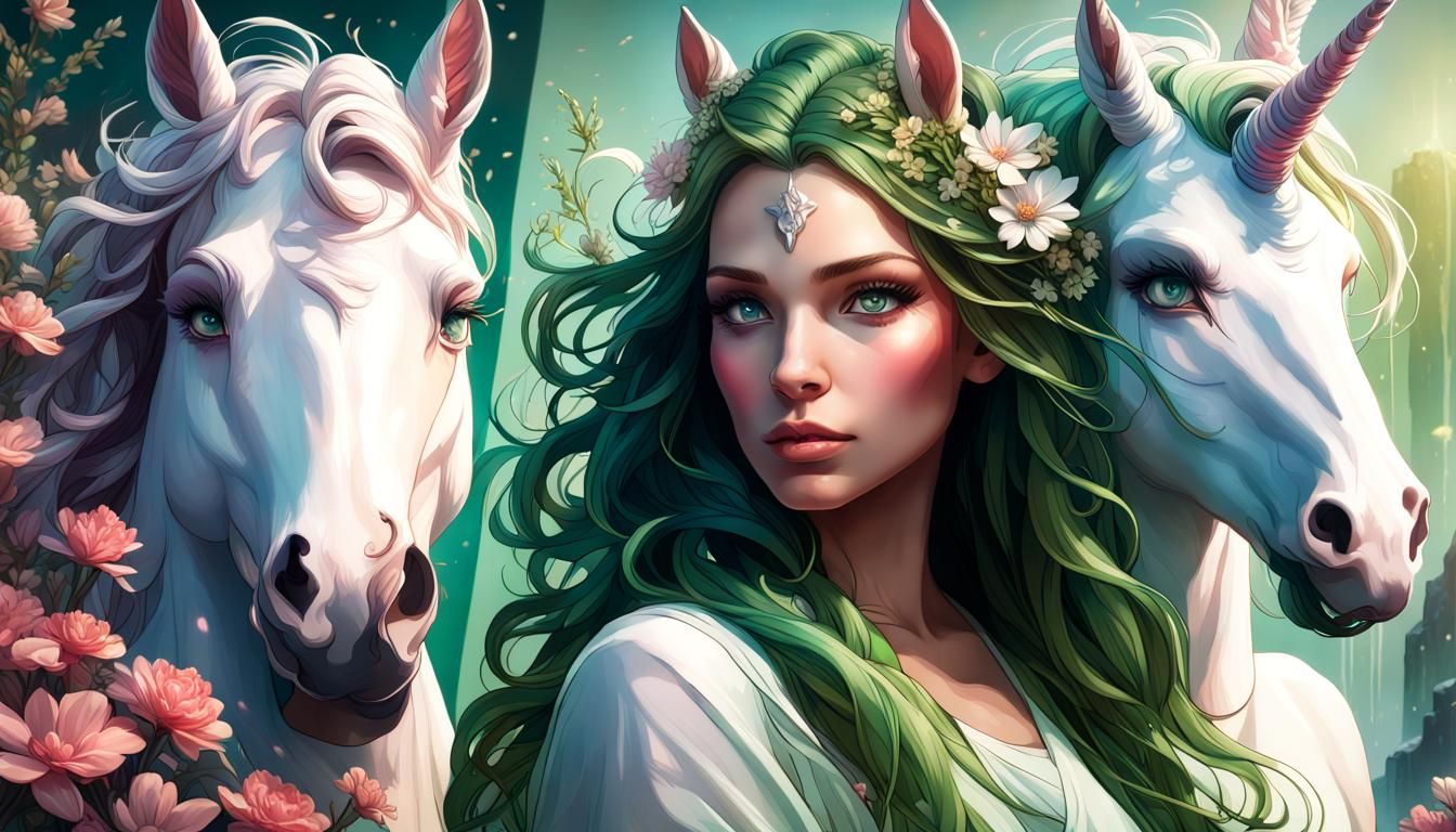 Spring Goddess with Unicorn: Hyperdetailed Concept Art
