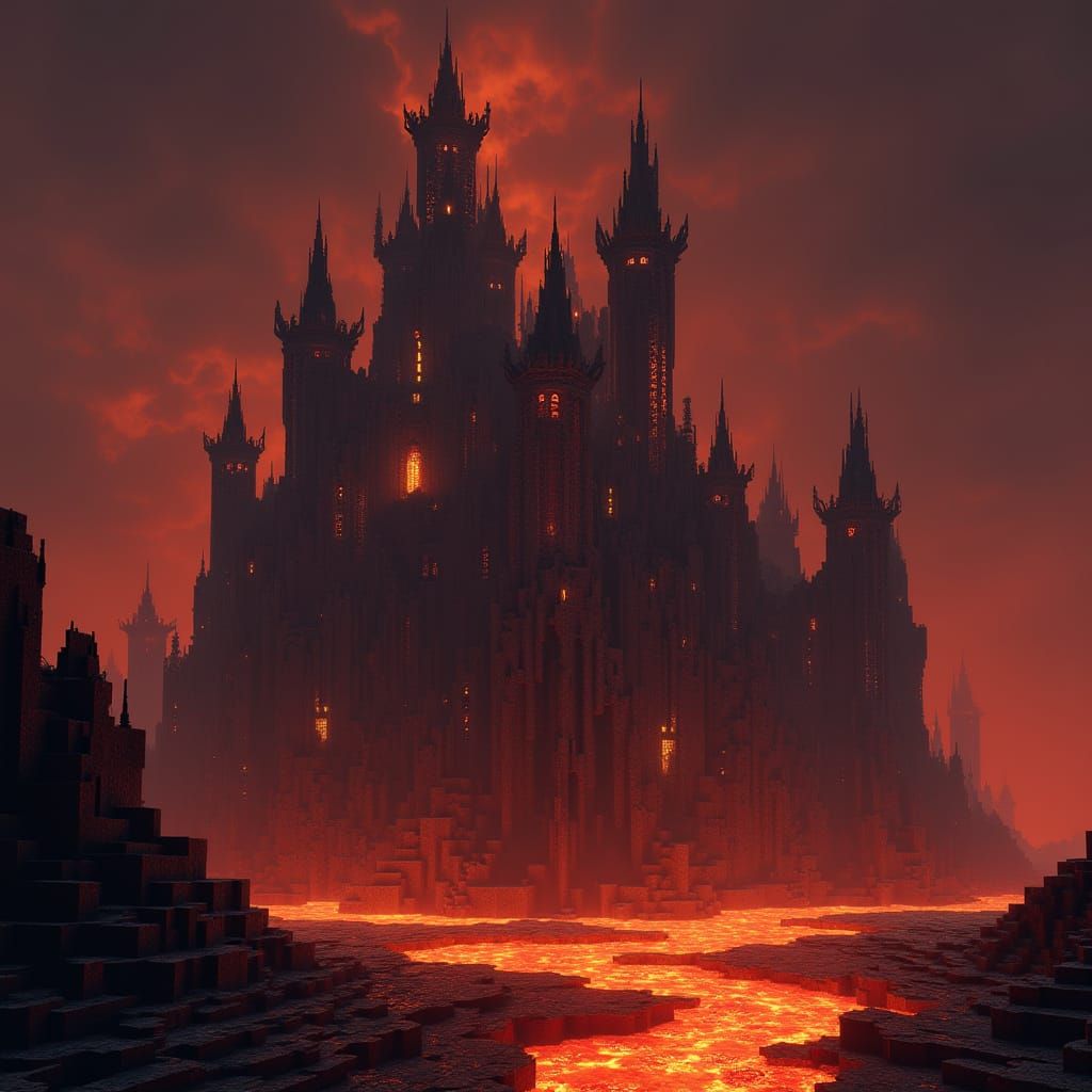 Gothic Castle in a Burning Nether Landscape