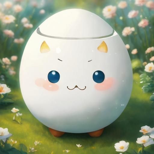 Cute Kawaii Egg Character in Garden