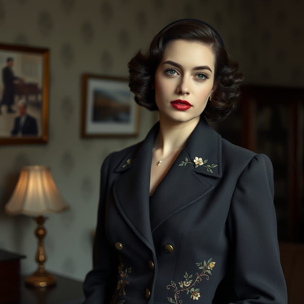 Elegant Woman in 1940s German Fashion