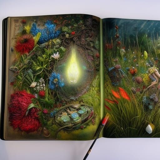 Detailed Book with Flowers, 3D Render