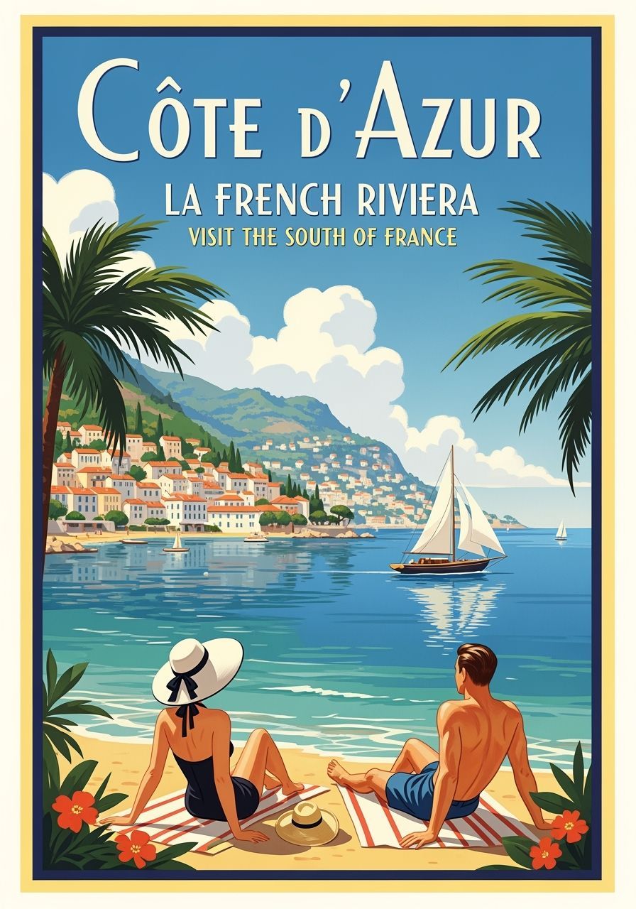 Vintage 1950s Côte d'Azur Travel Poster