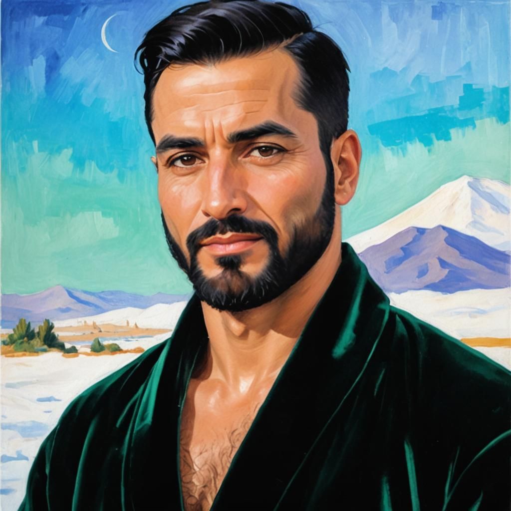 Man in Velvet Robe: Impressionist Oil Painting