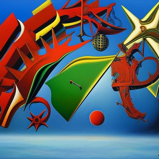 Psychedelic Abstract Art with Fractal Angles in Oil