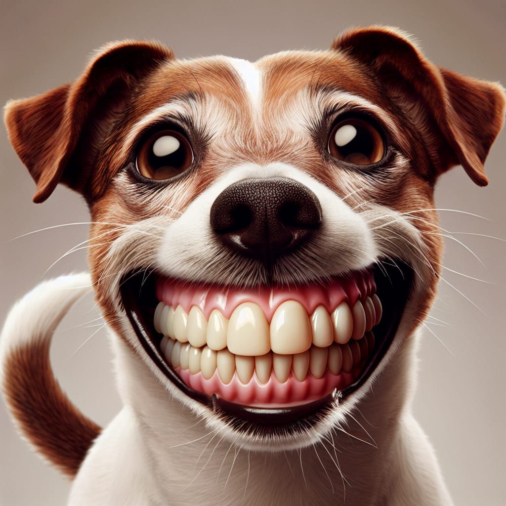 Happy Dog with Human Dentures