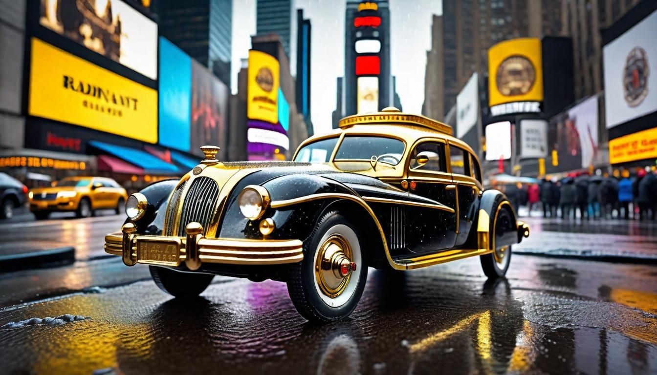 Snow Globe Containing Black and Gold automobile in NYC.