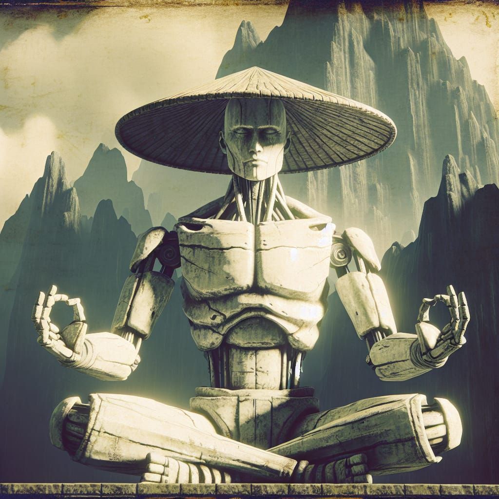 Mysterious Automaton in Medieval-Inspired Temple Scene