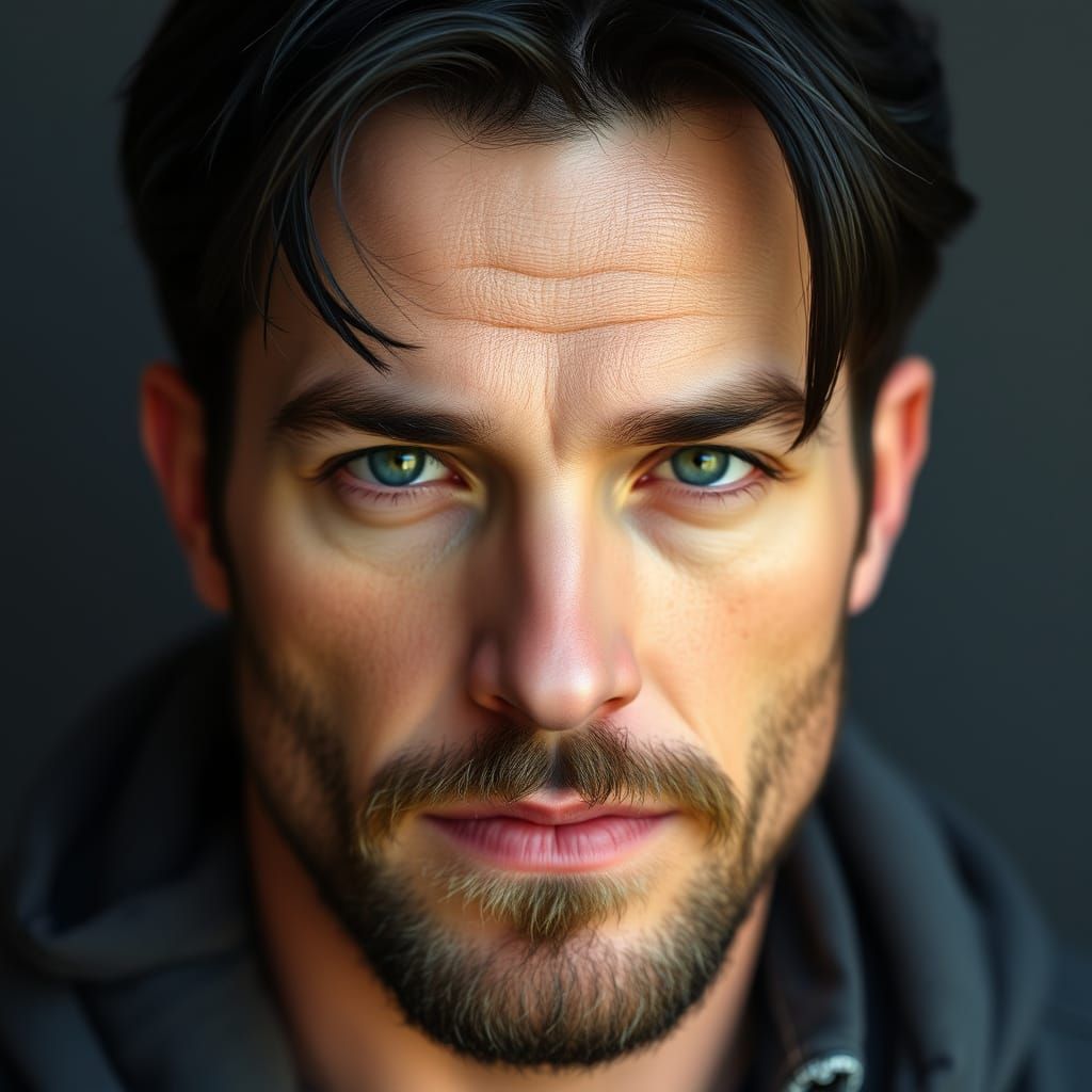 Portrait of a Handsome Man with Green Eyes