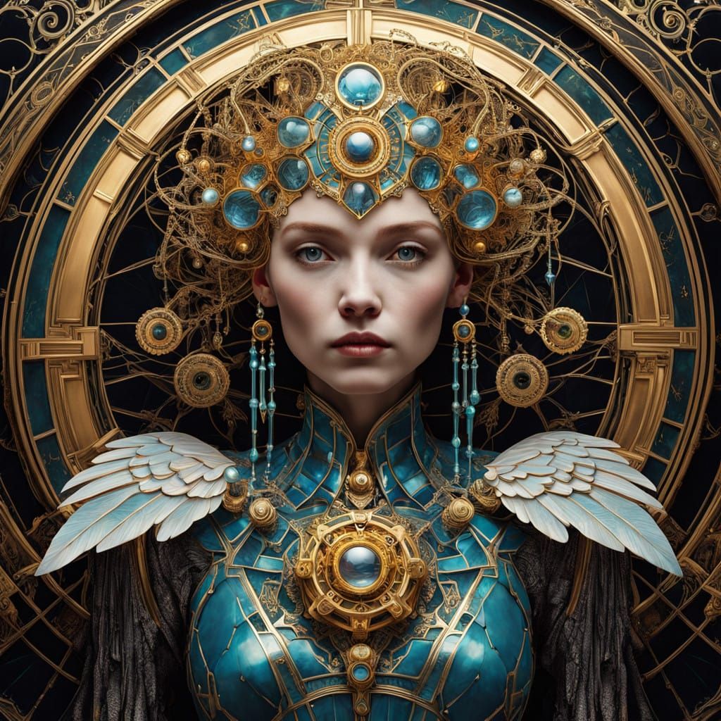 Victorian Cybernetic Oracle in Kintsugi Art