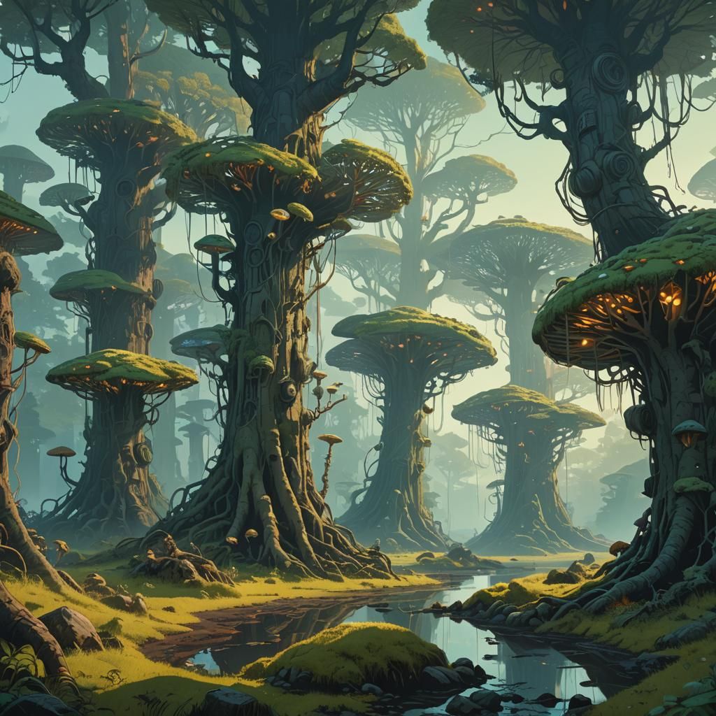 Lush Gaia Environment with Glowing Roots