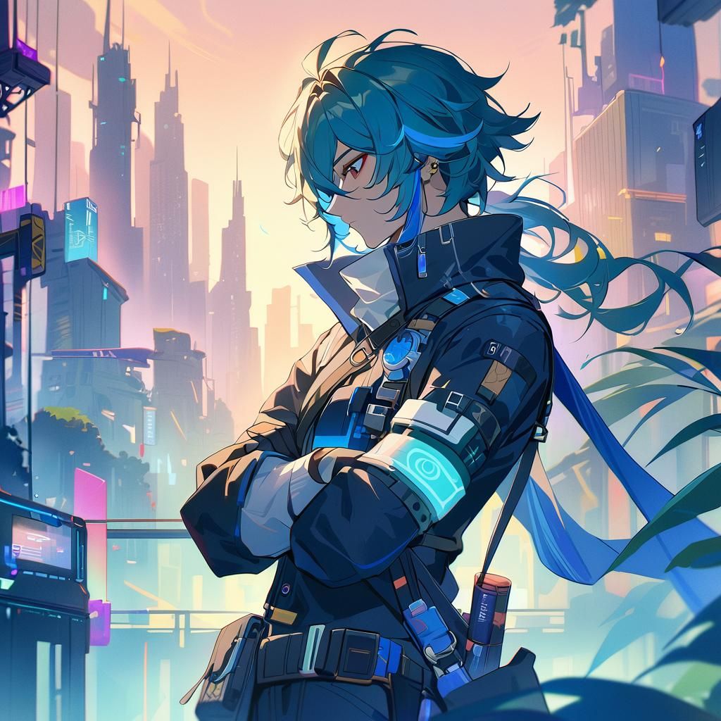 Cyberpunk Kaeya: Genshin Impact in Honkai Star Rail Style