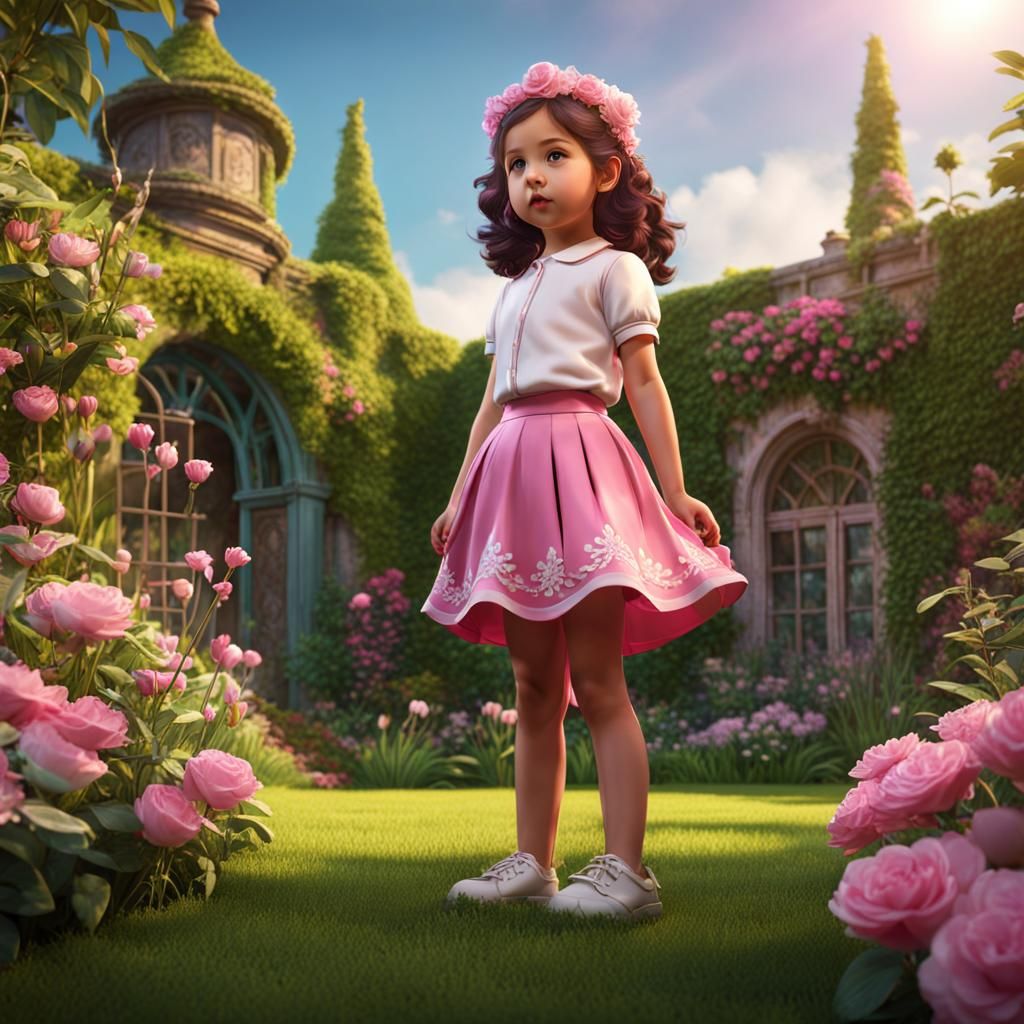 Clipart Girl in Garden: Detailed Matte Painting